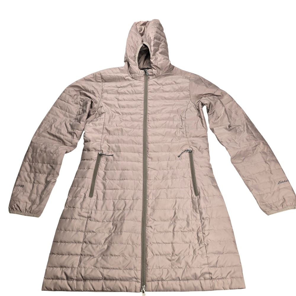Eddie Bauer EB700 Down Puffer Parka Women XS Taupe Excellent Hooded Jacket